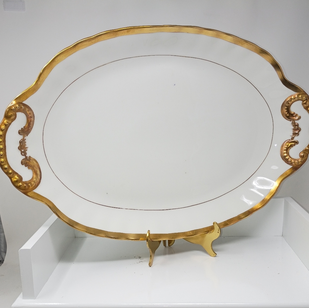 Elegant Limoges Gold and White Oval Serving Platter